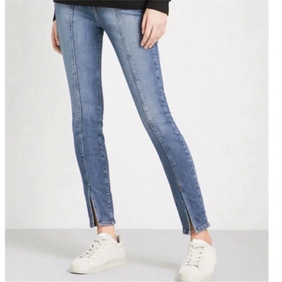 Good American Good Waist Split Hem Slim Fit High Rise Jeans, Size 0/25 Blue 118 - Picture 2 of 9